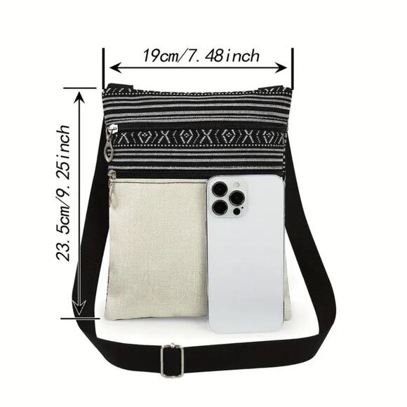 Cat Print Crossbody Bag NWT Aztec Stripe Adjustable Strap Zipper - Picture 5 of 5